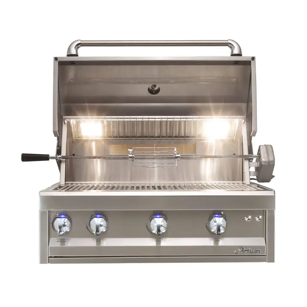 Artisan Professional 36 Inch 3 Burner Stainless Steel Built In Gas Grill With Rotisserie