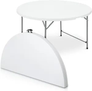 Athena Collection 4.5ft Folding Table, Indoor Outdoor Foldable Round Card Table Portable Plastic Craft Table with Lock & Handle, Collapsible Dining Table Desk for Commercial Party Camping, White