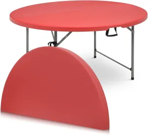 Athena Collection Folding Table, Portable Plastic Round Foldable Card Table, Indoor Outdoor Collapsible Craft Desk Dining with Lock & Handle for Commercial Event Party Camping, Red