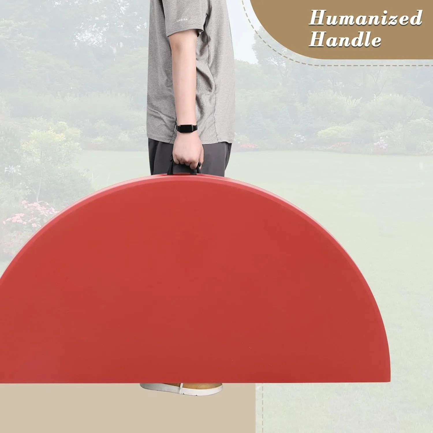 Athena Collection Folding Table, Portable Plastic Round Foldable Card Table, Indoor Outdoor Collapsible Craft Desk Dining with Lock & Handle for Commercial Event Party Camping, Red