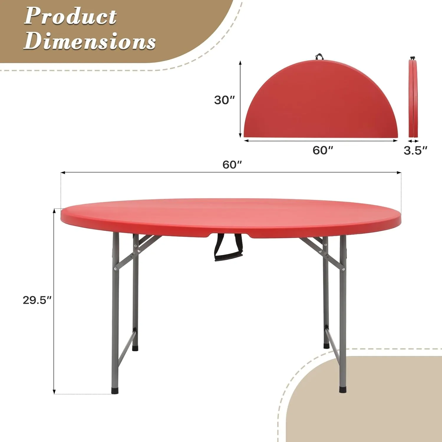 Athena Collection Folding Table, Portable Plastic Round Foldable Card Table, Indoor Outdoor Collapsible Craft Desk Dining with Lock & Handle for Commercial Event Party Camping, Red
