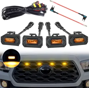 AUTOXBERT Tacoma LED Grill Lights Compatible with Toyota Tacoma 2020 2021 2022 2023 TRD Off-Road & Sprot OEM Front Grille Amber Lights with Fuse（4PCS Amber Shell Amber Lights）