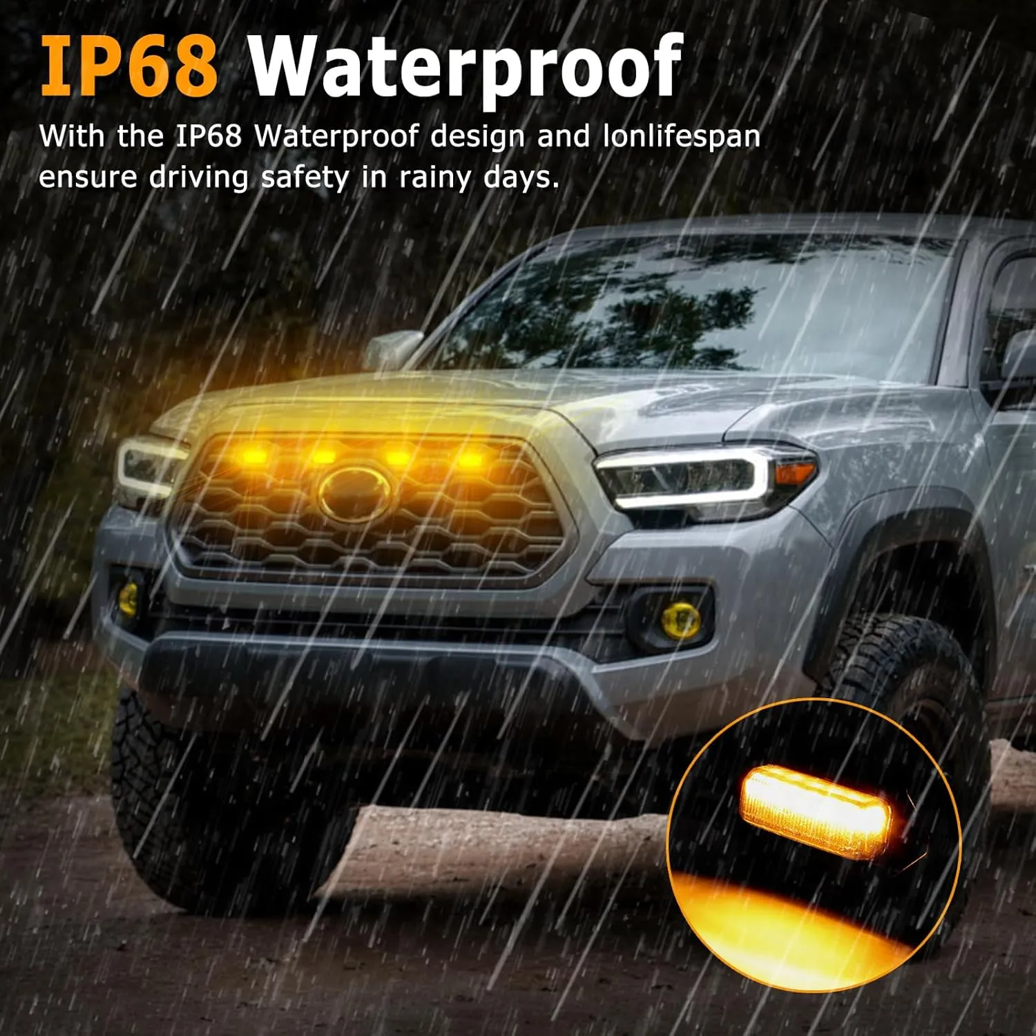 AUTOXBERT Tacoma LED Grill Lights Compatible with Toyota Tacoma 2020 2021 2022 2023 TRD Off-Road & Sprot OEM Front Grille Amber Lights with Fuse（4PCS Amber Shell Amber Lights）
