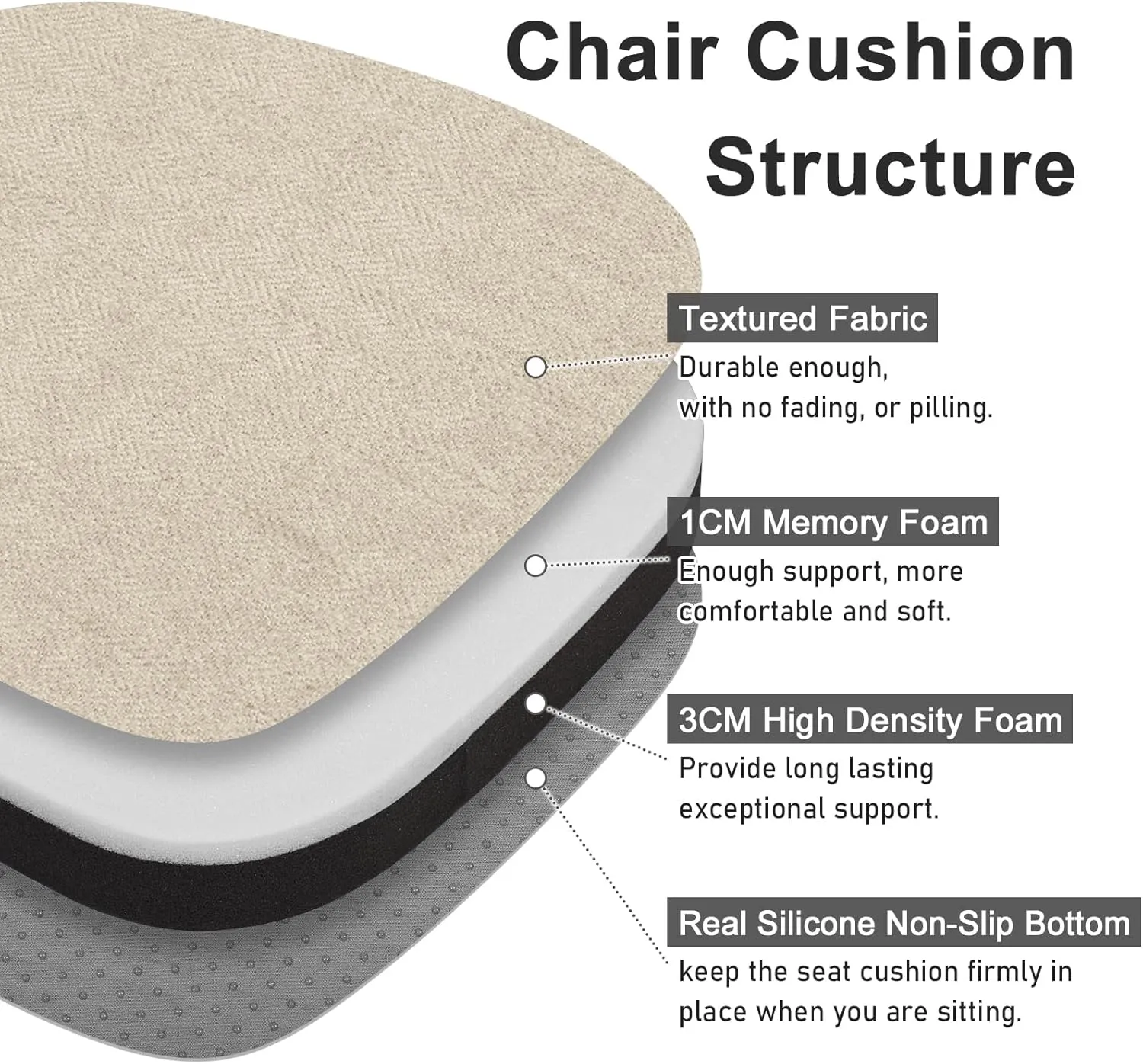 baibu 14In Metal Chair Cushion with Ties, Set of 4 Non-Slip Metal Dining Chair Pads Kitchen Seat Cushions with Machine Washable Cover, 14x14x1.5in, Beige