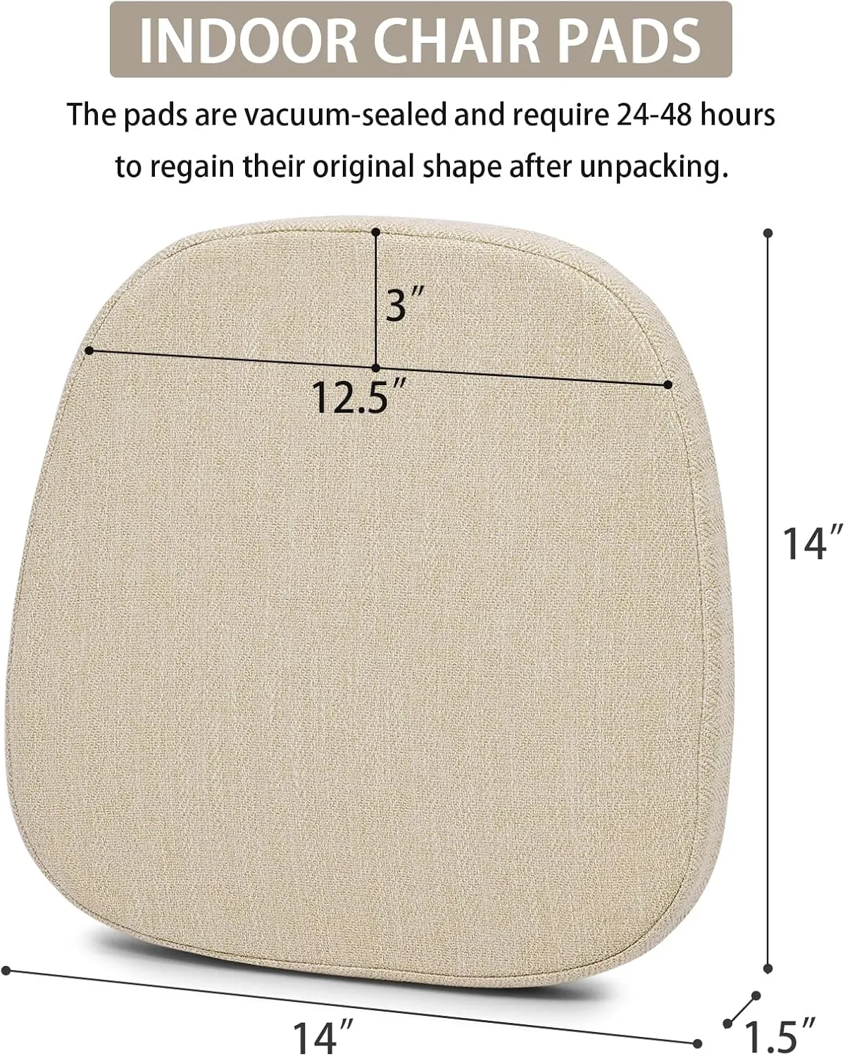 baibu 14In Metal Chair Cushion with Ties, Set of 4 Non-Slip Metal Dining Chair Pads Kitchen Seat Cushions with Machine Washable Cover, 14x14x1.5in, Beige