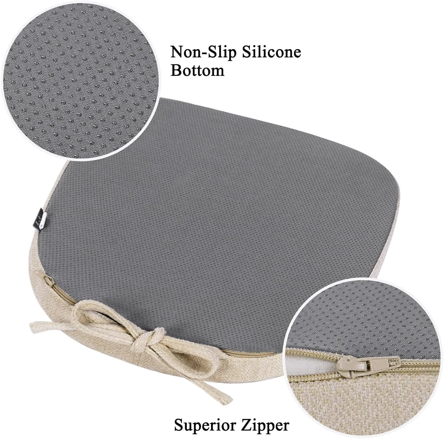 baibu 14In Metal Chair Cushion with Ties, Set of 4 Non-Slip Metal Dining Chair Pads Kitchen Seat Cushions with Machine Washable Cover, 14x14x1.5in, Beige