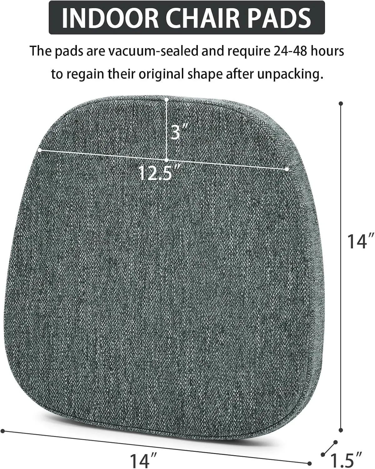 baibu 14In Metal Chair Cushion with Ties, Set of 4 Non-Slip Metal Dining Chair Pads Kitchen Seat Cushions with Machine Washable Cover, 14x14x1.5in, Dark Grey