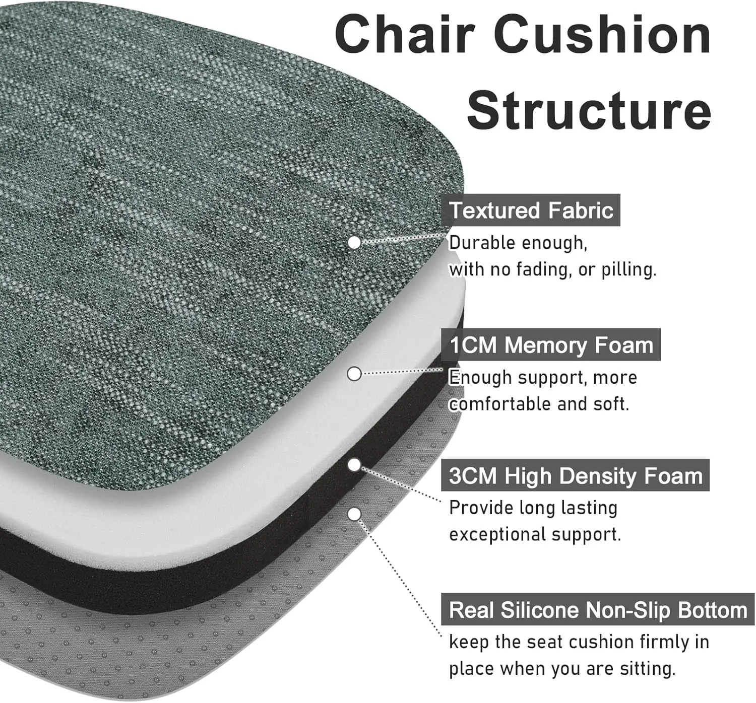 baibu 14In Metal Chair Cushion with Ties, Set of 4 Non-Slip Metal Dining Chair Pads Kitchen Seat Cushions with Machine Washable Cover, 14x14x1.5in, Dark Grey