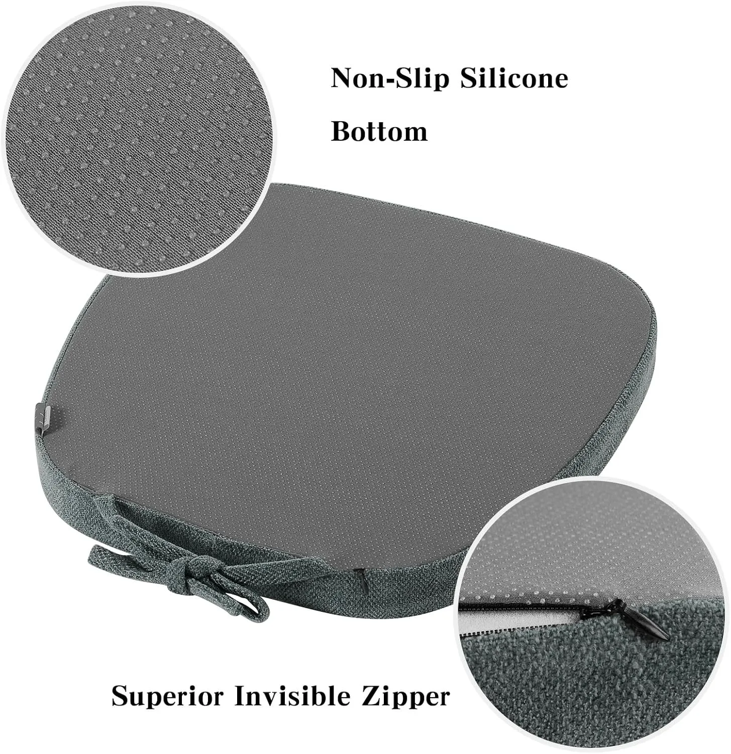 baibu 14In Metal Chair Cushion with Ties, Set of 4 Non-Slip Metal Dining Chair Pads Kitchen Seat Cushions with Machine Washable Cover, 14x14x1.5in, Dark Grey