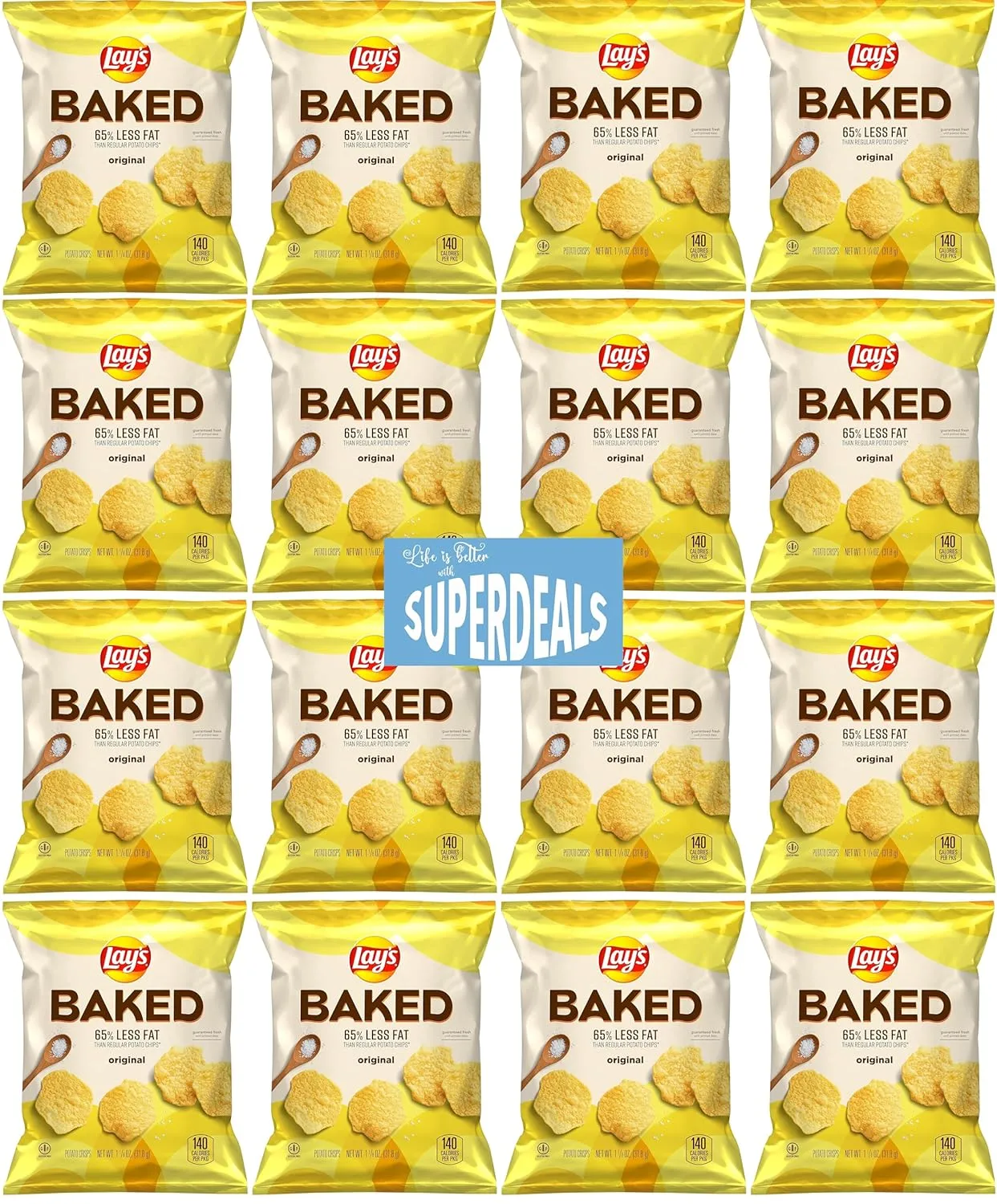 Baked, Lay's Original Potato Crisps, 1.125 Ounce (Pack of 16) Value Pack Bundled by SUPERDEALS with Mystery Gift
