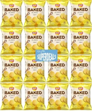 Baked, Lay's Original Potato Crisps, 1.125 Ounce (Pack of 16) Value Pack Bundled by SUPERDEALS with Mystery Gift