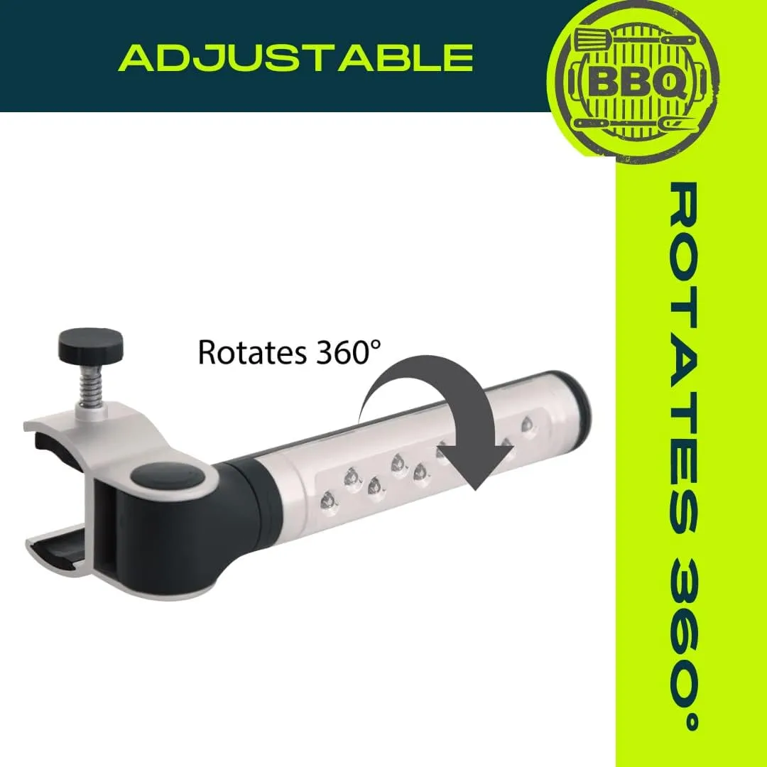 Barbecue Grill Light, Battery Operated LED BBQ Grill Light, Aluminum Clamp, Adjustable 180 Degrees, 10 LED Bulbs, Perfect for Outdoor Kitchen