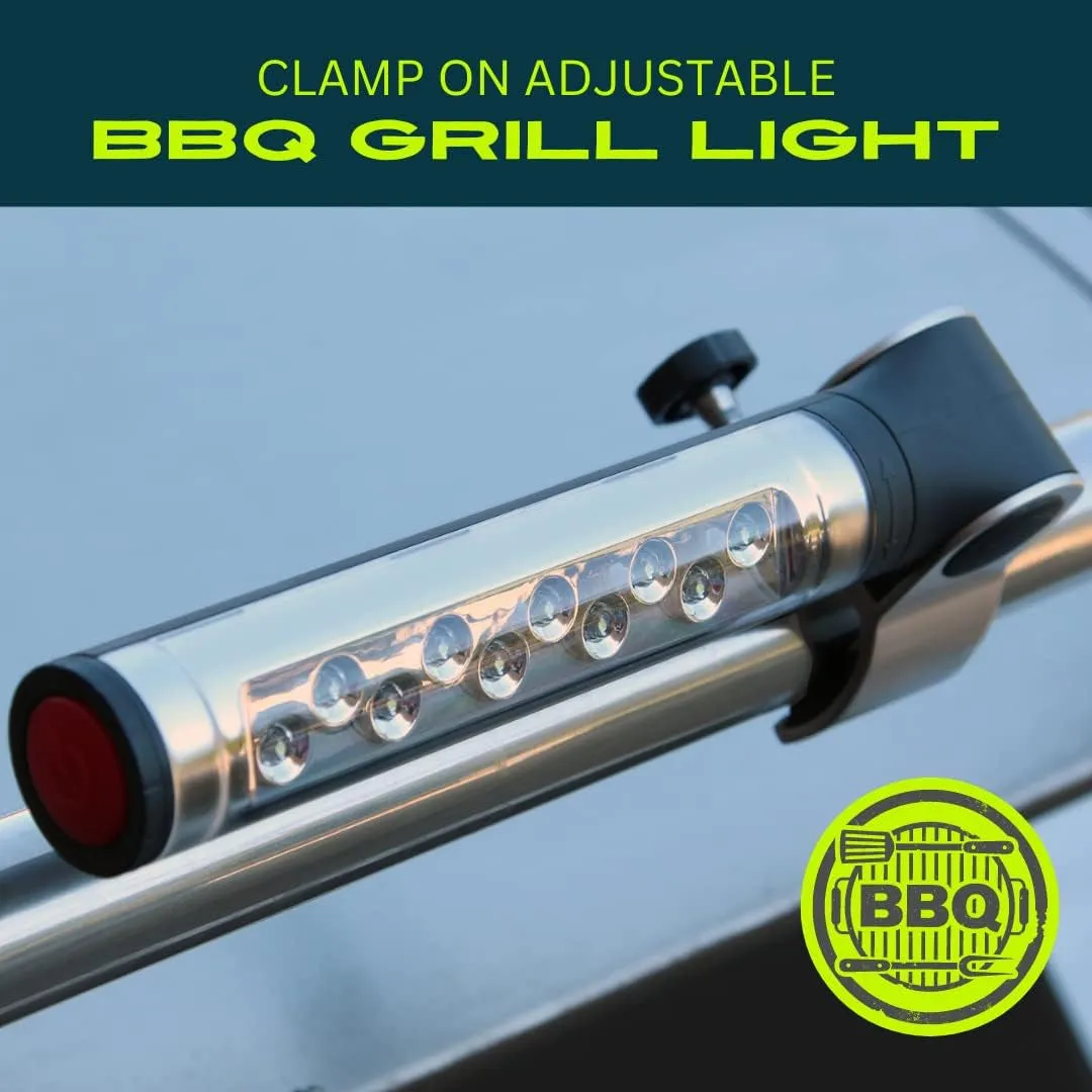Barbecue Grill Light, Battery Operated LED BBQ Grill Light, Aluminum Clamp, Adjustable 180 Degrees, 10 LED Bulbs, Perfect for Outdoor Kitchen