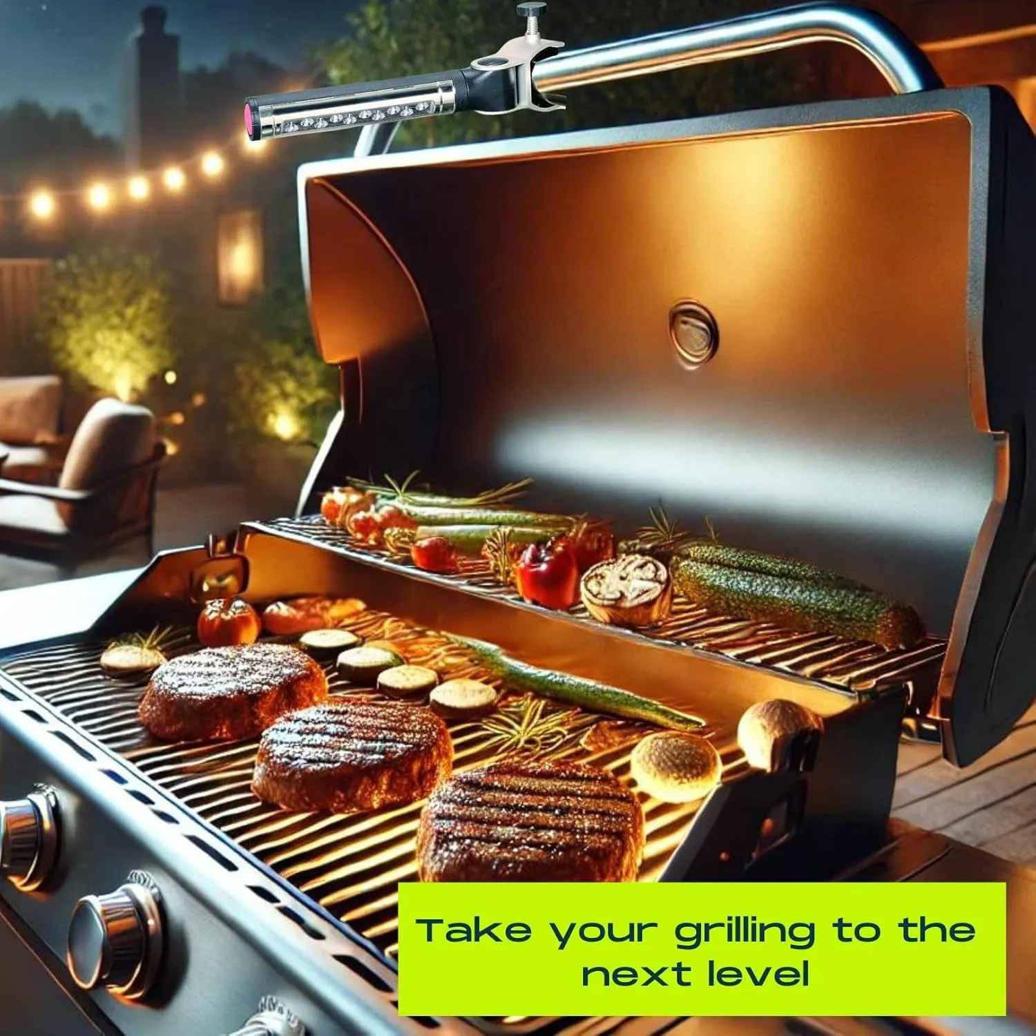 Barbecue Grill Light, Battery Operated LED BBQ Grill Light, Aluminum Clamp, Adjustable 180 Degrees, 10 LED Bulbs, Perfect for Outdoor Kitchen