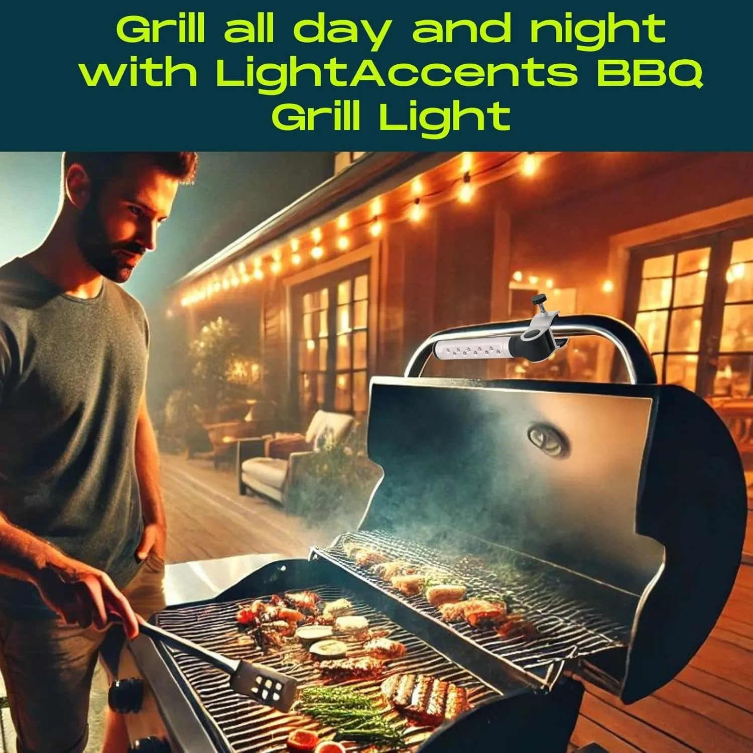 Barbecue Grill Light, Battery Operated LED BBQ Grill Light, Aluminum Clamp, Adjustable 180 Degrees, 10 LED Bulbs, Perfect for Outdoor Kitchen