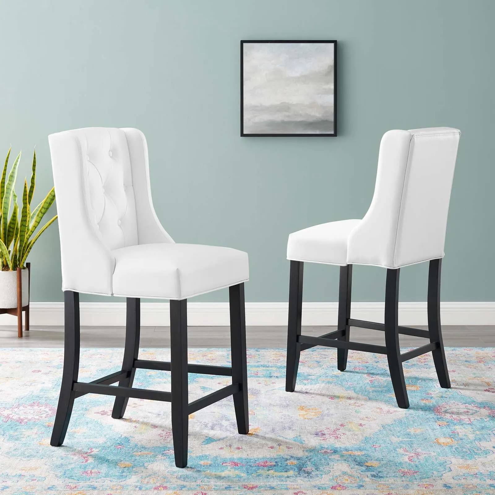Baronet Counter Bar Stool Faux Leather Set of 2 White by Modway