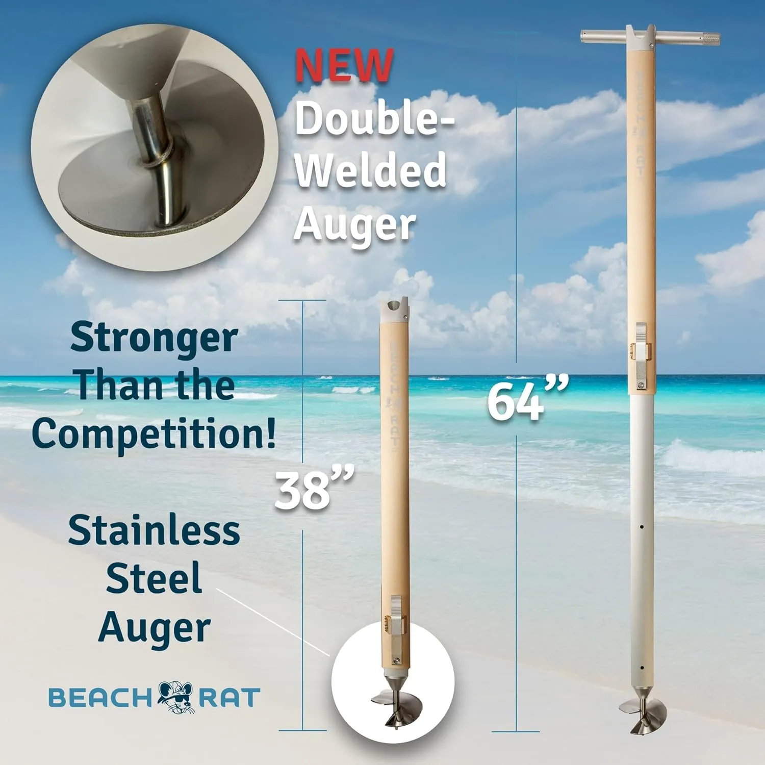 Beach Rat Anchor & Case - Pontoon Anchor, Tritoon Anchor, Shallow Water Boat Anchor & Sandbar Anchor - Premier Screw In Boat Anchor - Stainless Steel Auger & Telescoping Aluminum Anchor Pole Accessory