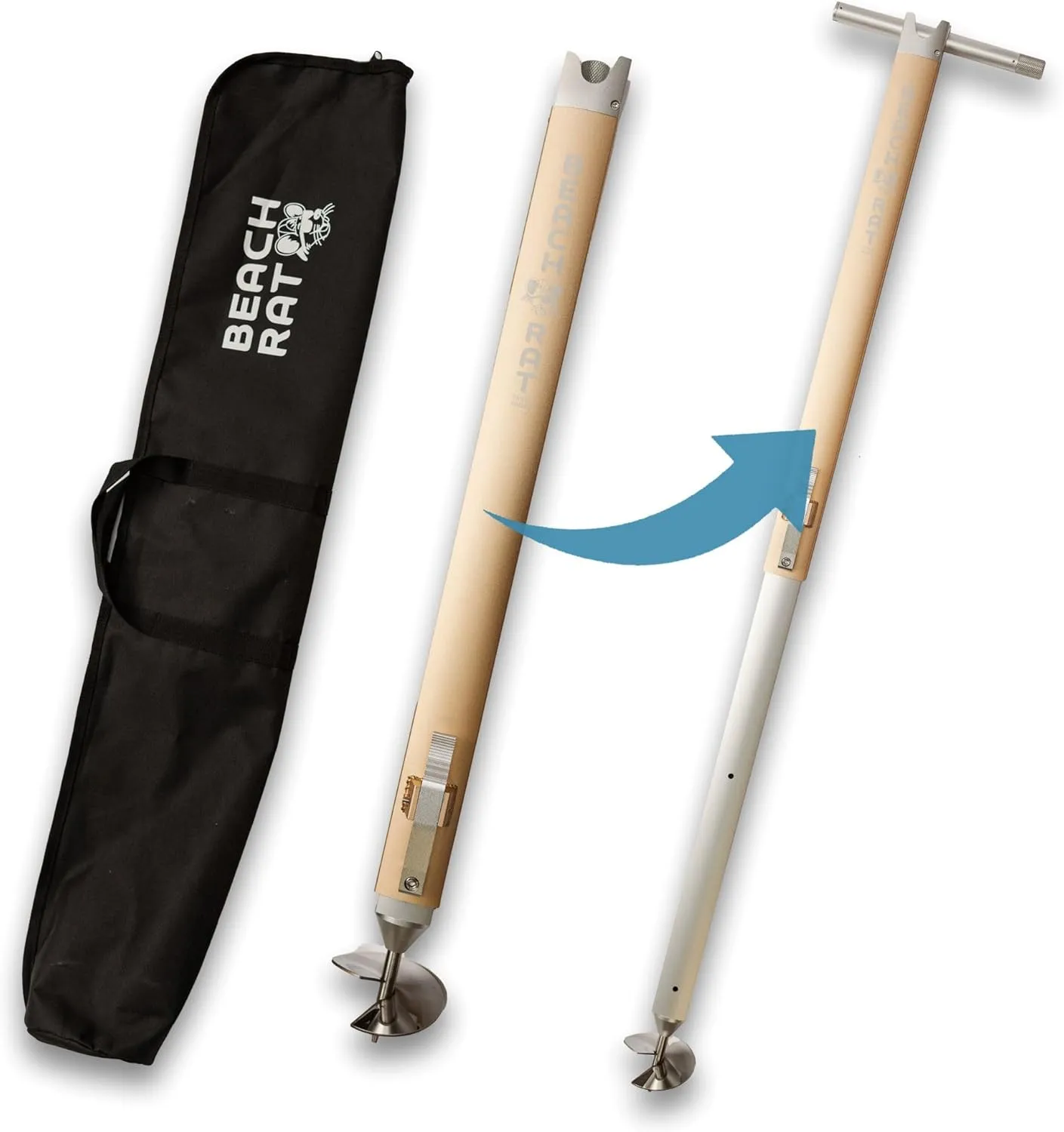 Beach Rat Anchor & Case - Pontoon Anchor, Tritoon Anchor, Shallow Water Boat Anchor & Sandbar Anchor - Premier Screw In Boat Anchor - Stainless Steel Auger & Telescoping Aluminum Anchor Pole Accessory