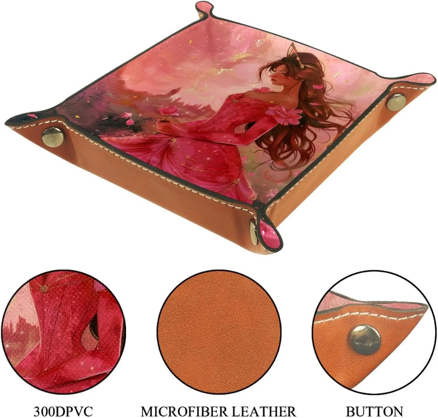 Beautiful Rose Dream Princess Stacking Jewelry Organizer Trays, Small Desk Drawer Organizer Tray for Earrings, Bracelets, Rings, Key Tray for Entryway Table, Decorative and Functional