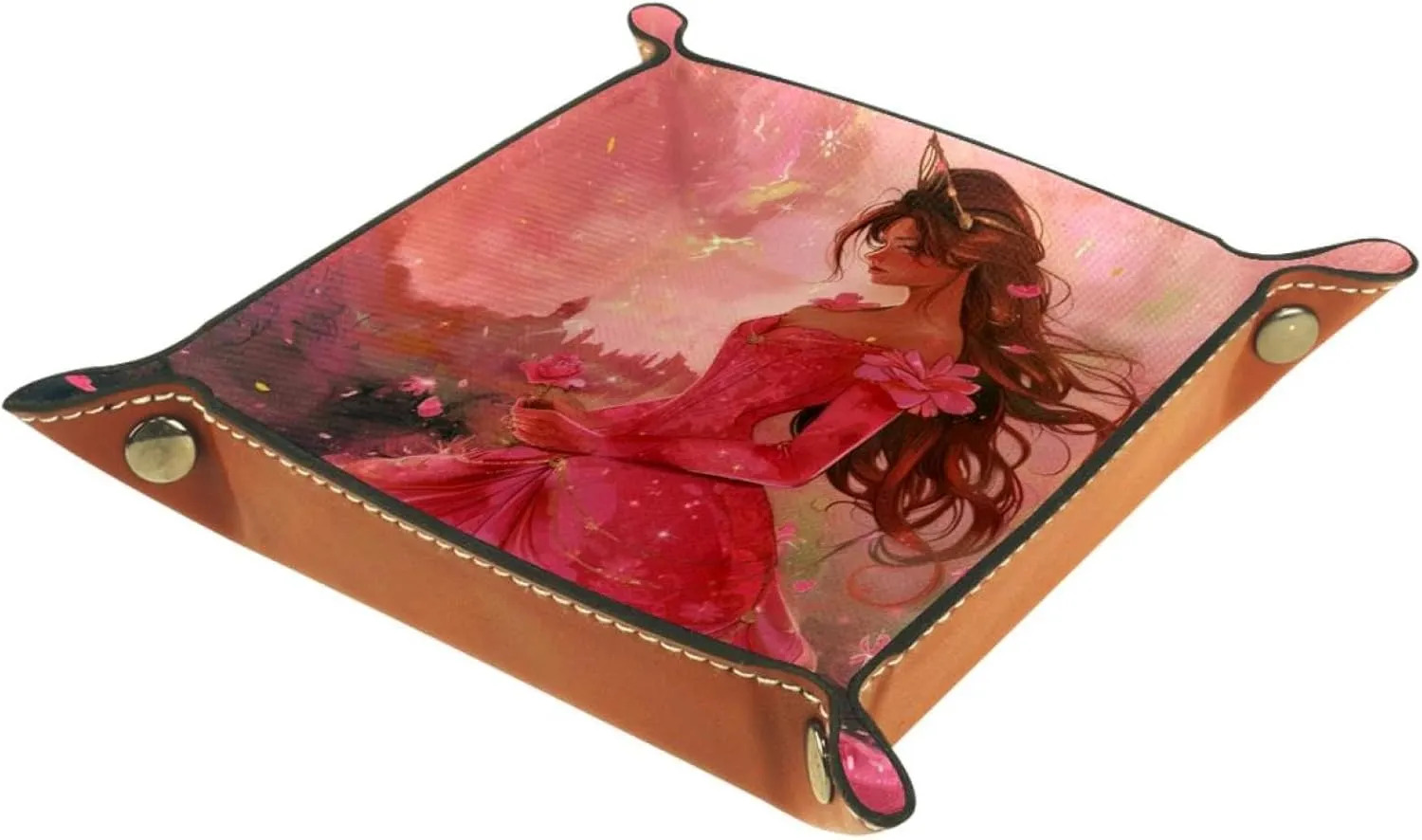 Beautiful Rose Dream Princess Stacking Jewelry Organizer Trays, Small Desk Drawer Organizer Tray for Earrings, Bracelets, Rings, Key Tray for Entryway Table, Decorative and Functional