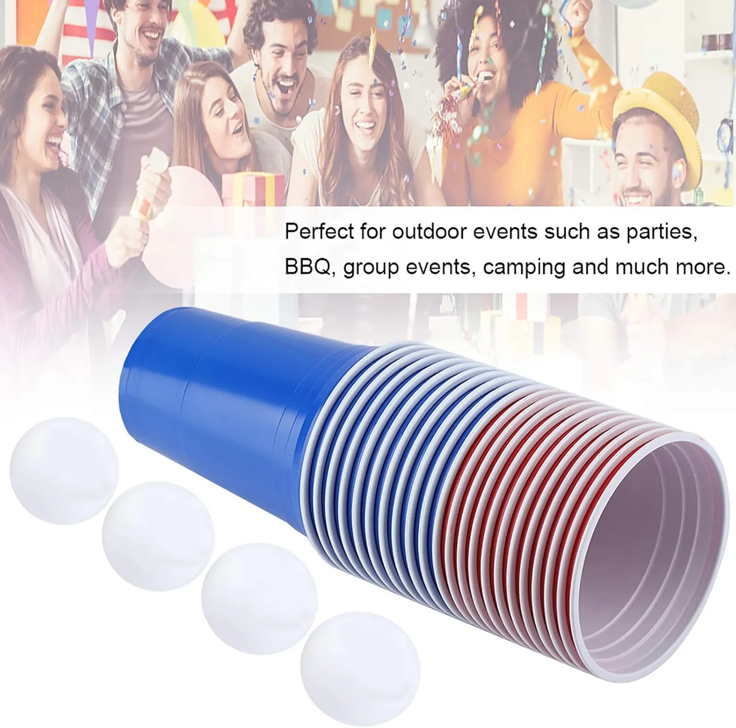 Beer Pong Set,Plastic Beer Pong Drinking Game Set Beer Pong Cups Contains 22 Beer Pong Cups and 4 Pong Balls