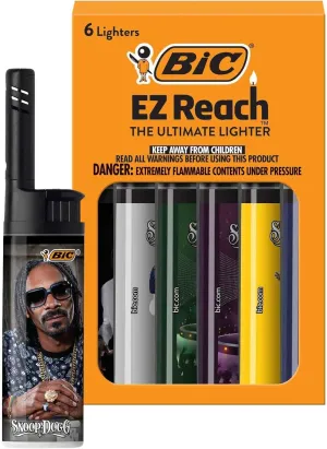 BIC EZ Reach Candle Lighter, The Ultimate Lighter with Wand for Candles, Assorted Snoop Dogg Designs, 6 Count Pack of Lighters