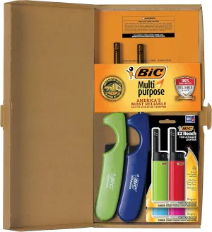 BIC Lighter Combination Multi-Purpose Lighters with Long Metal Wand, Classic Collection, and 4 EZ Reach Candle Lighters, The Ultimate Lighter with Wand, Assorted Colors, Pack of 2