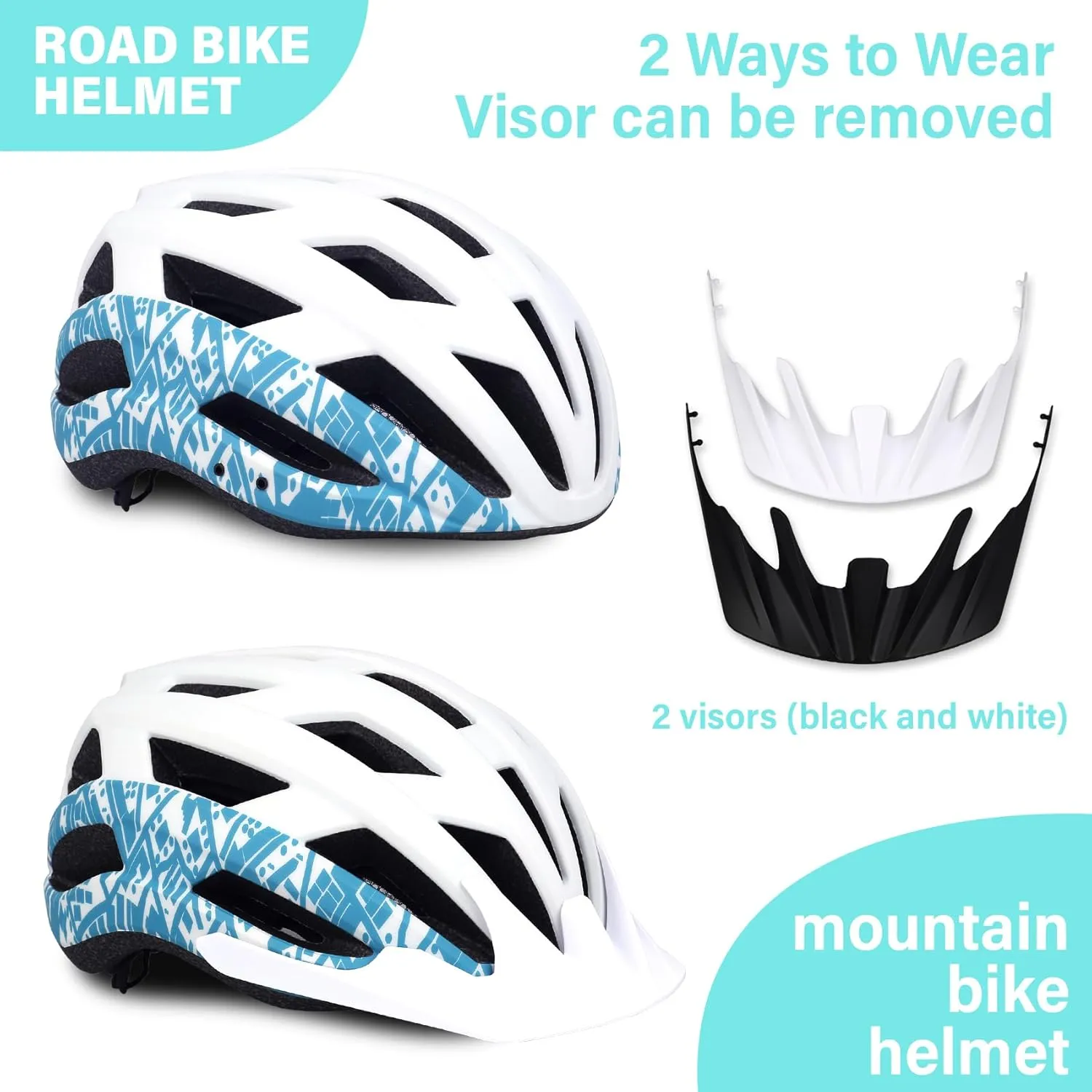 Bike Helmet for Adults Women Men Youth Kids, Lightweight Mountain Road Bicycle Cycling Helmets with Adjustable Dial, 2 Detachable Visor
