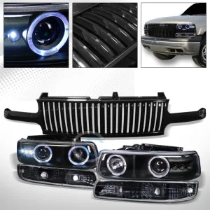 BK HALO LED PROJECTOR HEAD LIGHTS BUMPER VERTICAL GRILL 99-02 SILVERADO/SUBURBAN