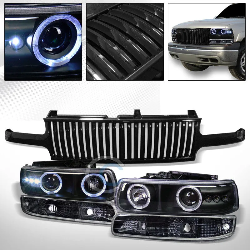 BK HALO LED PROJECTOR HEAD LIGHTS BUMPER VERTICAL GRILL 99-02 SILVERADO/SUBURBAN