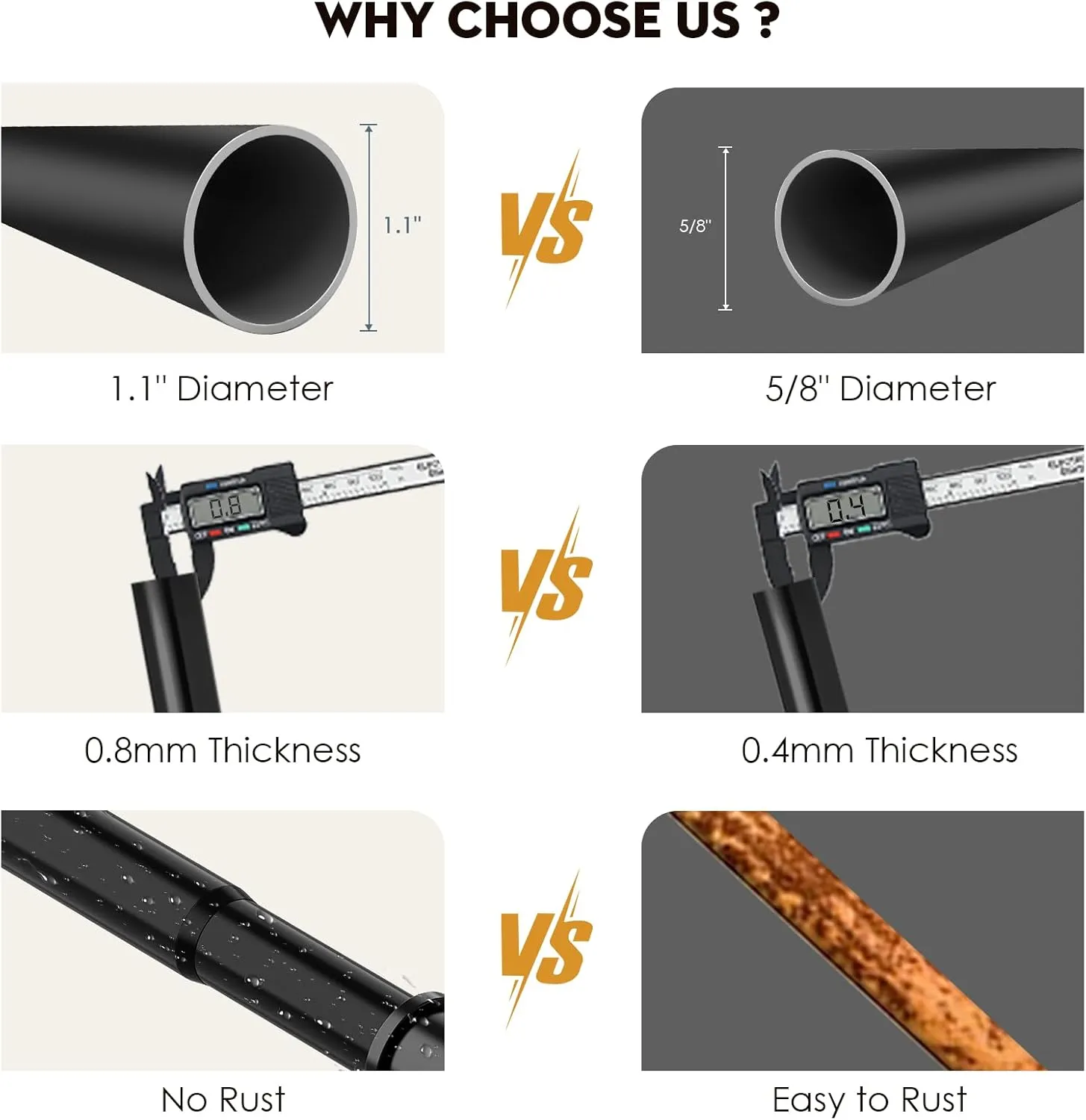 Black Long Curtain Rod Tension Shower Curtain Rods 30 to 120 inch Adjustable Spring Heavy Duty Rods for Bathroom Windows Outdoor No Drill No Slip Stainless Steel
