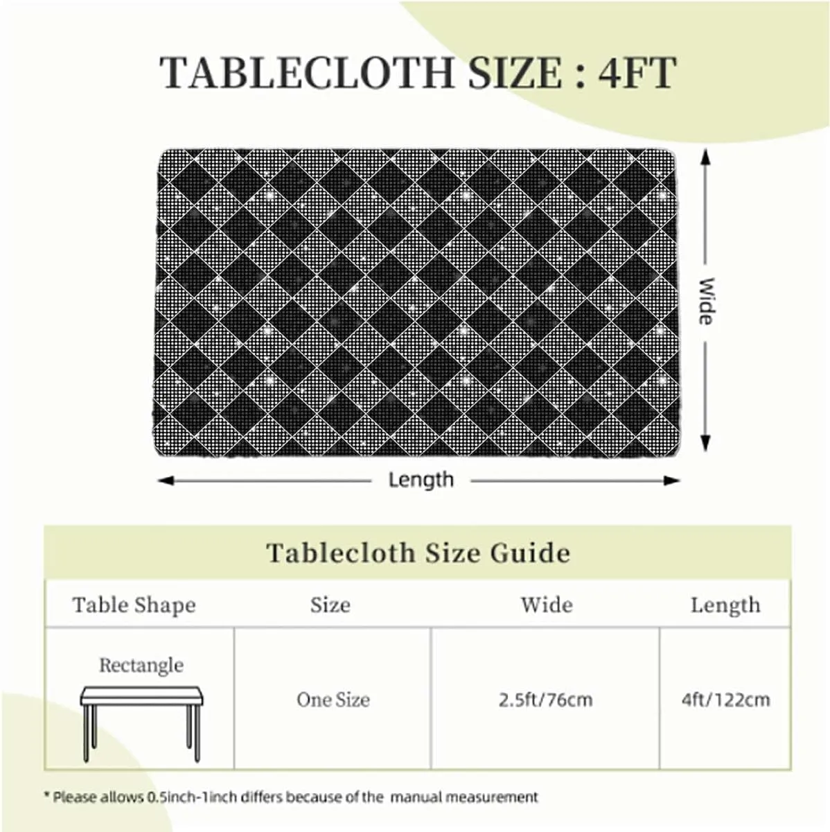 Black White Grey Tablecloth Elastic Edge Fitted Scarf Patterns in Patchwork Soft-Touch Fitted Table Cloth, Waterproof Oil-Proof Table Cover Plaid Striped Fits up 4 Foot Tables
