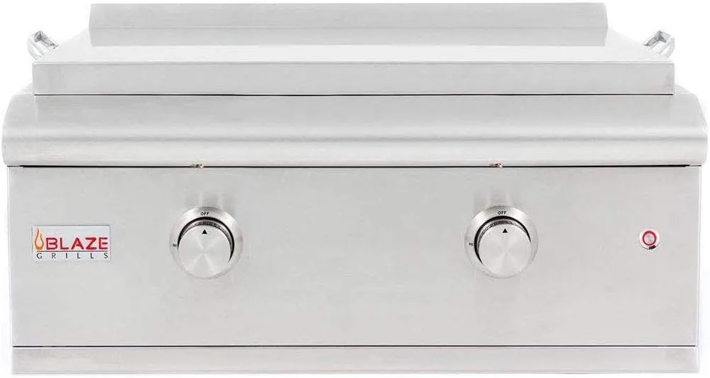 BLAZE 30-Inch Built-In Natural Gas Outdoor Griddle with Illuminated Control Knobs and a Push and Turn Flame Thrower , Stainless Steel