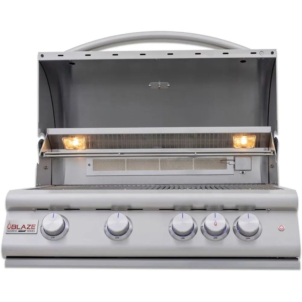 Blaze Premium LTE  Marine Grade 32-Inch 4-Burner Built-In Gas W/ Rear Infrared Burner & Lift-Assist Hood - BLZ-4LTE3MG-(LP/NG)