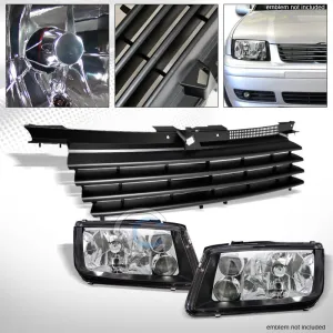BLK HEAD LIGHTS SIGNAL FOG MATTE HORIZONTAL BUMPER GRILL GRILLE 99-05 JETTA MK4