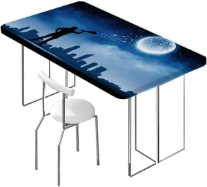 Blue Elastic Edged Table Covers Stars and Astronaut Galaxy Outer Space Table Cloth for Indoor Outdoor Picnic Parties,for 5 Foot Tables Space