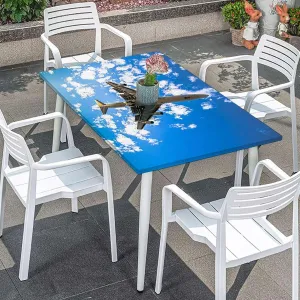 Blue Elastic Fitted Picnic Table Cover Airplane Jet Planes Aviation Waterproof Wipeable Table Covers for Indoor, Outdoor Aerial Scenery Fits up 5 Foot Tables