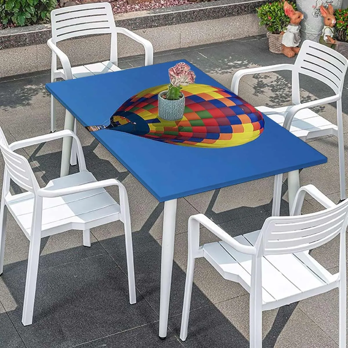 Blue Rectangular Table Covers, Nostalgic Hot Air Balloons in Sky Flying Journey Fitted Spandex Stretch Square Table Covers Caps Elastic Square Tablecloth Colorful Fits up 4 Foot Tables