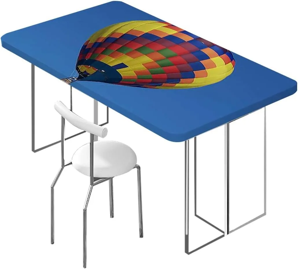 Blue Rectangular Table Covers, Nostalgic Hot Air Balloons in Sky Flying Journey Fitted Spandex Stretch Square Table Covers Caps Elastic Square Tablecloth Colorful Fits up 4 Foot Tables