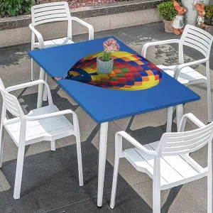Blue Rectangular Table Covers, Nostalgic Hot Air Balloons in Sky Flying Journey Fitted Spandex Stretch Square Table Covers Caps Elastic Square Tablecloth Colorful Fits up 4 Foot Tables
