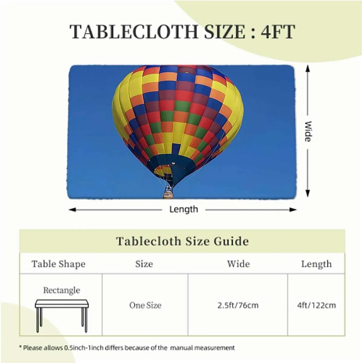 Blue Rectangular Table Covers, Nostalgic Hot Air Balloons in Sky Flying Journey Fitted Spandex Stretch Square Table Covers Caps Elastic Square Tablecloth Colorful Fits up 4 Foot Tables