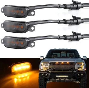 Boigoo Front Grille Light Compatible with Ford F150 Raptor 2004-2019 & Dodge Ram 1500 2013-2018 Raptor Style Aftermarket Grilles, Cars Grid Decorative Amber LED (Yellow Lights Smoked Lens)
