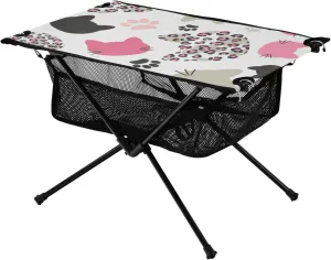 Bolaz Outdoor Folding Portable Picnic Camping Table-Cats Heads Leopard Print,Storage Mesh for Camping Gear Accessories, Hiking, Mountaineering, Outdoor Travel