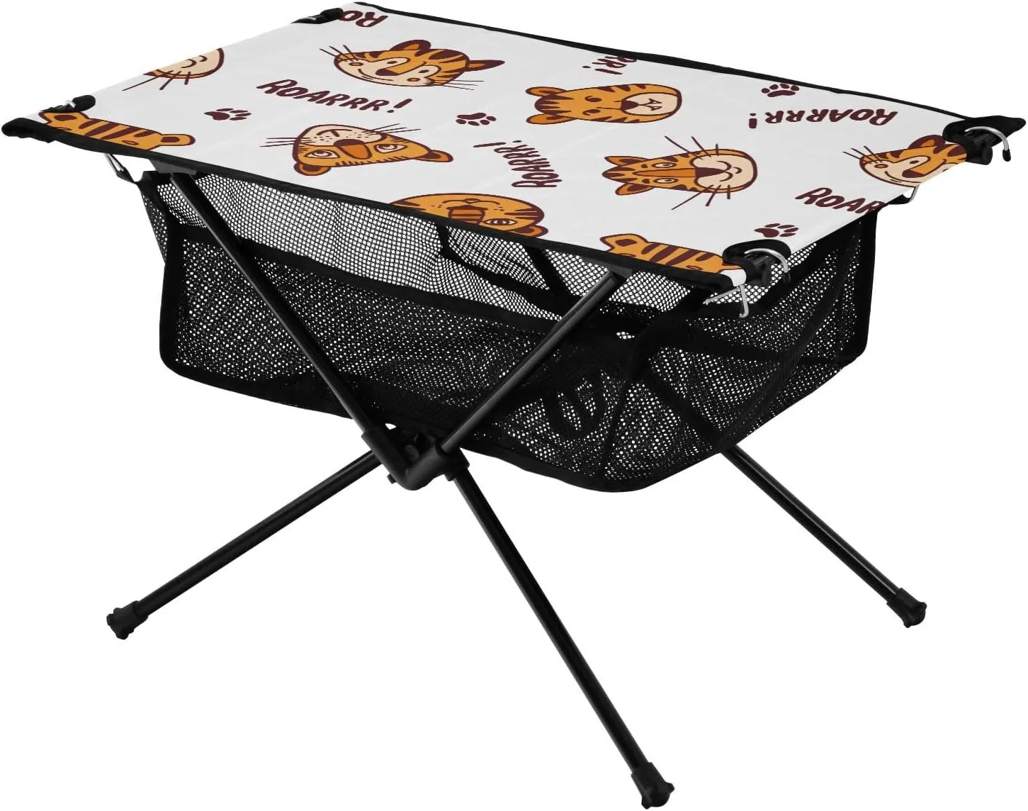 Bolaz Outdoor Folding Portable Picnic Camping Table-Funny Tigar Pattern,Storage Mesh for Camping Gear Accessories, Hiking, Mountaineering, Outdoor Travel