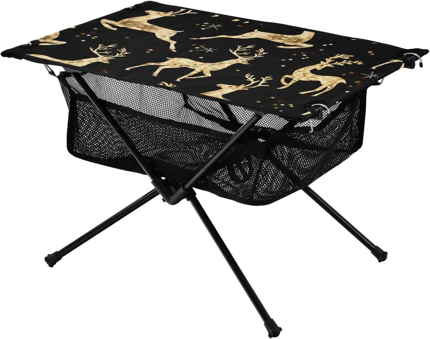 Bolaz Outdoor Folding Portable Picnic Camping Table-Gold Deer Print,Storage Mesh for Camping Gear Accessories, Hiking, Mountaineering, Outdoor Travel