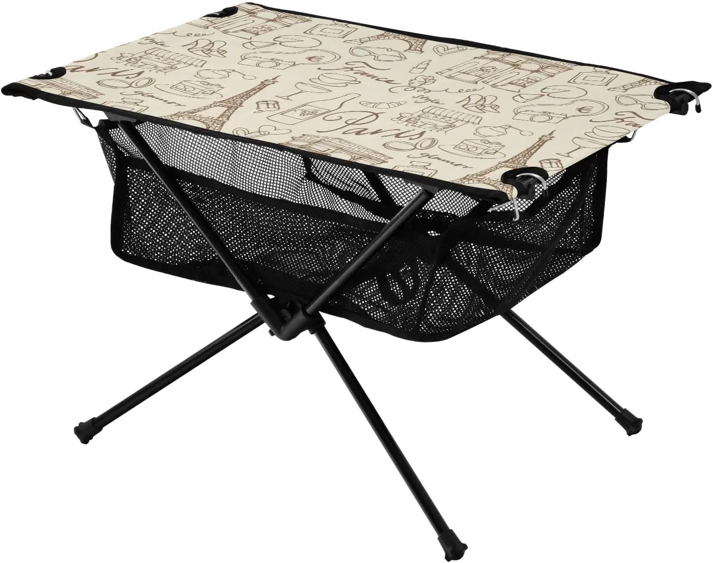 Bolaz Outdoor Folding Portable Picnic Camping Table-Paris Doodle Eiffel Tower4,Storage Mesh for Camping Gear Accessories, Hiking, Mountaineering, Outdoor Travel