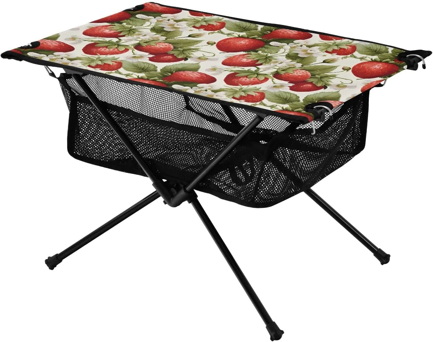 Bolaz Outdoor Folding Portable Picnic Camping Table-Strawberry Print2,Storage Mesh for Camping Gear Accessories, Hiking, Mountaineering, Outdoor Travel