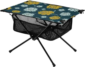 Bolaz Outdoor Folding Portable Picnic Camping Table-Yellow Rose and Blue Rose pattern4,Storage Mesh for Camping Gear Accessories, Hiking, Mountaineering, Outdoor Travel