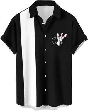 Bowling Shirt for Men Retro Funny Short Sleeve Button Down Shirt Summer Hawaiian Party Camp Shirt