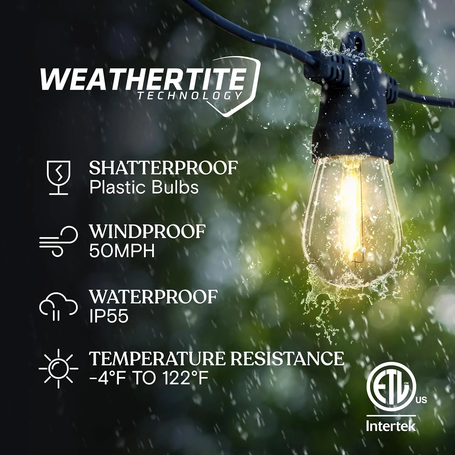 Brightech Ambience Pro Solar Powered Outdoor String Lights, 27 ft Commercial Grade Waterproof Patio Lights, 12 Edison Bulbs, Shatterproof LED String Lights for Outside, Porch - 1W Soft White